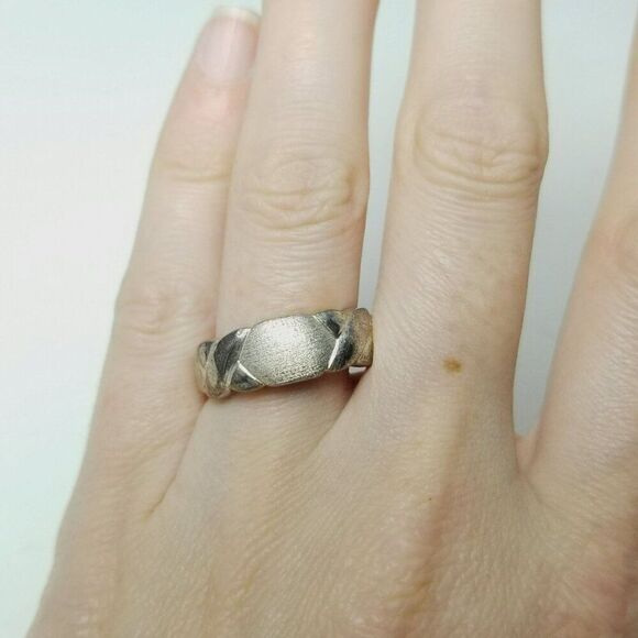 Vintage Sterling Silver Band Ring, Size 6 1/2, Signed FAS Stacking Unisex Estate - Picture 2 of 8